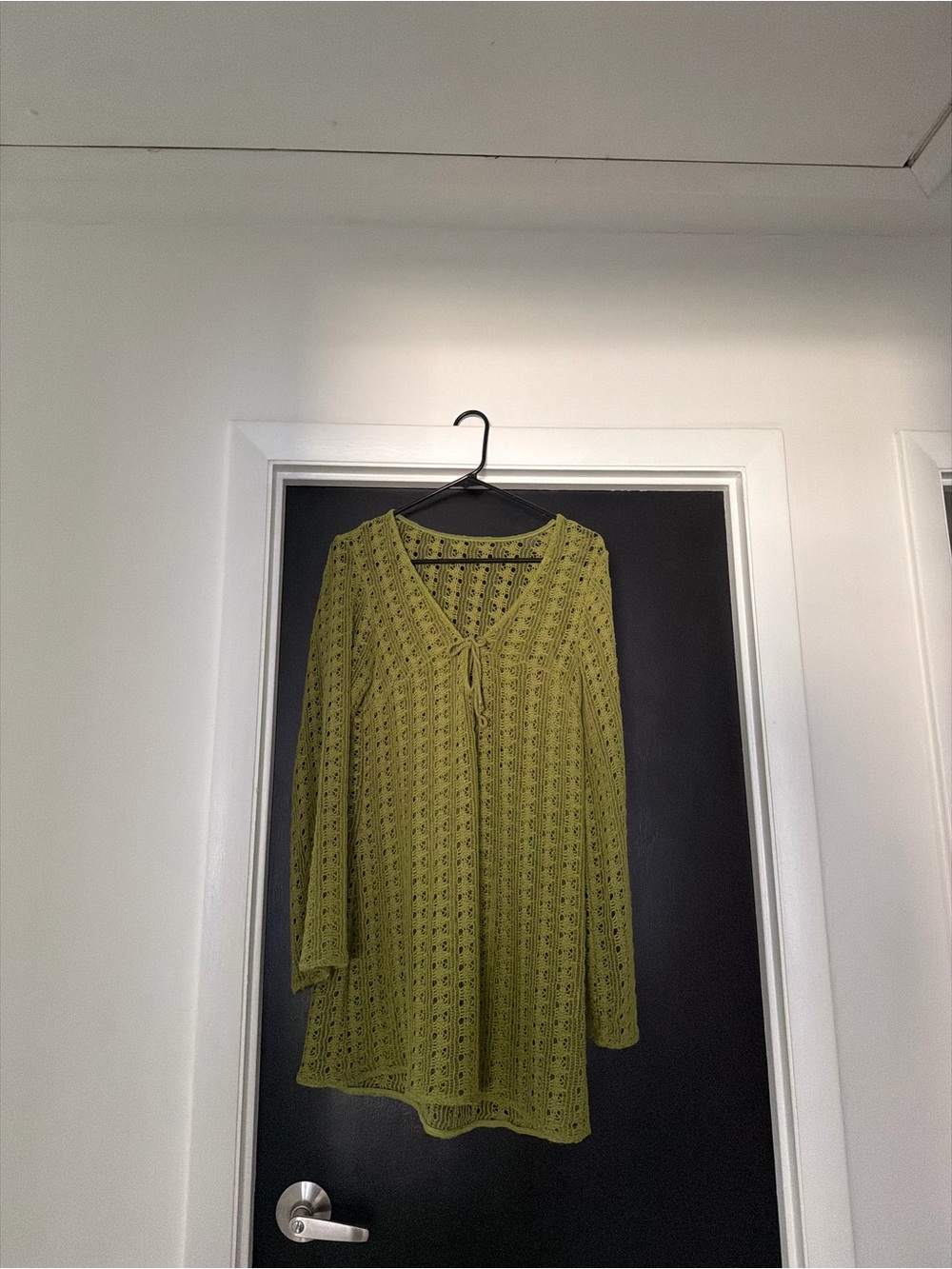 H&M Olive Crochet V-Neck Tunic Top with Tie